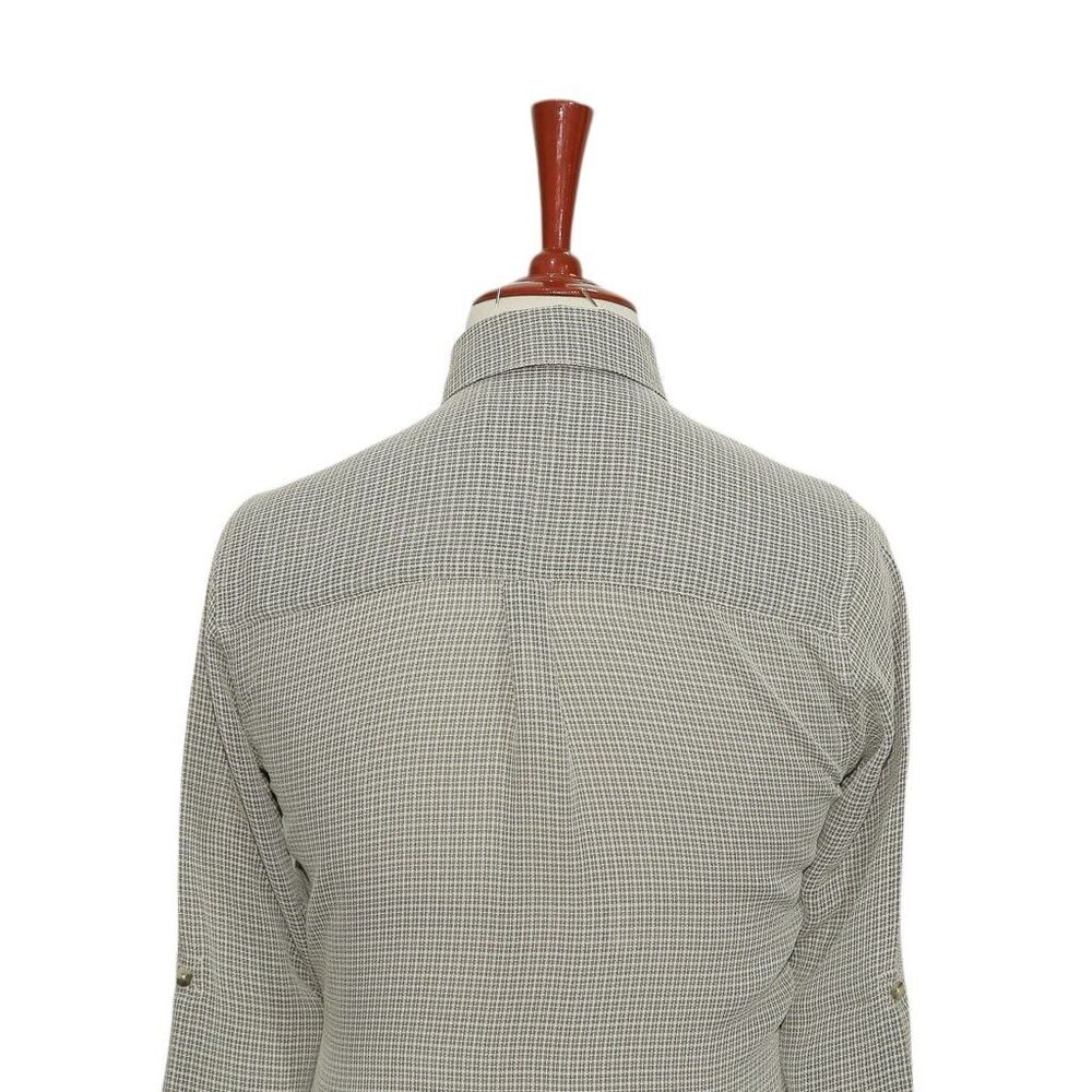 Womens Gray Check Chiffon Blouse Shirt Button Up Casual Dressy Top Medium Work - Picture 6 of 7
